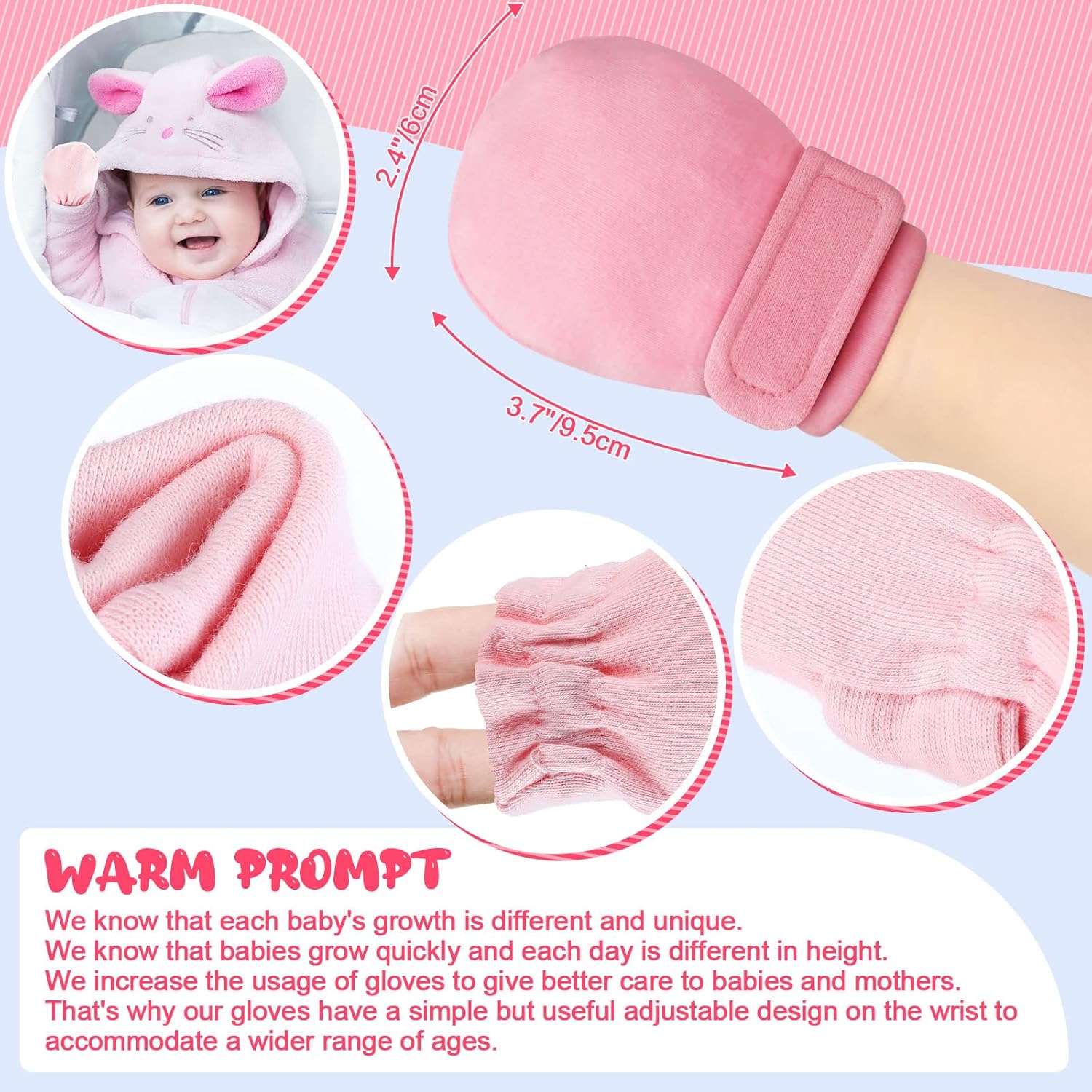 Adjustable Baby Mittens Newborn Cotton Gloves Warm Breathable for Boys