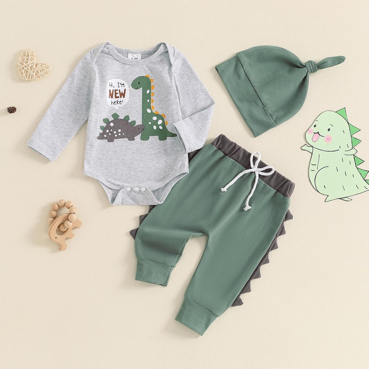 Newborn Boy Dinosaur Romper Set Trendy Cozy for Little Brooks