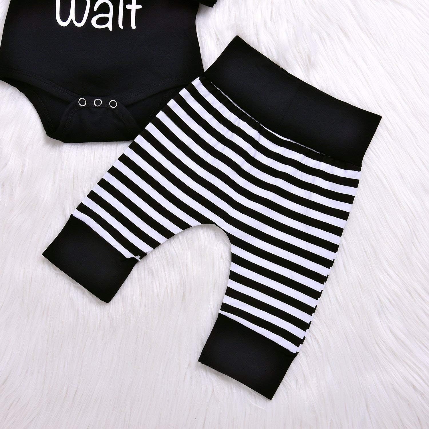 Besokuse Baby Unisex Romper Striped Pant Hat Set Black