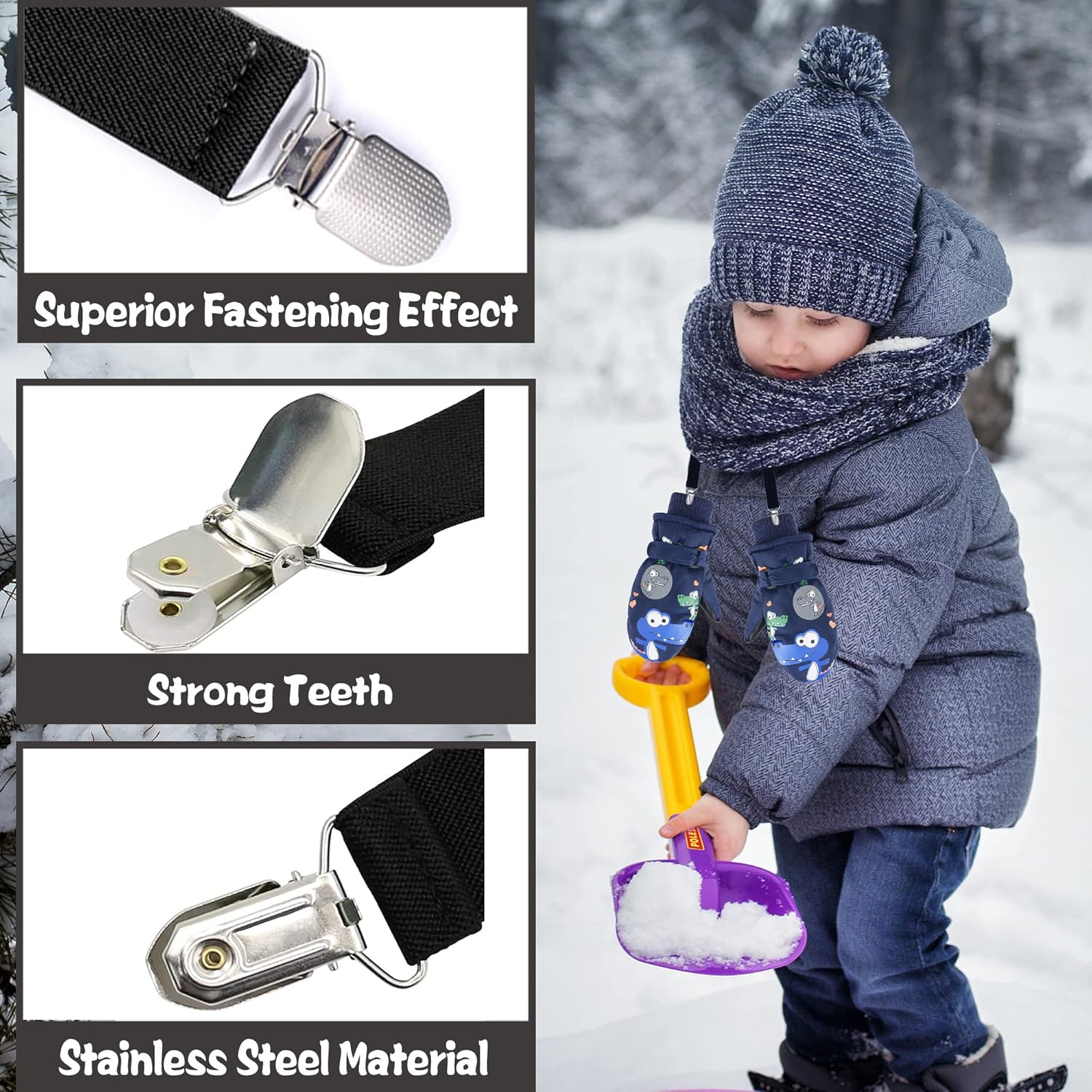 SS Stainless Steel Gloves Clips for Kids Warm Winter Accessories