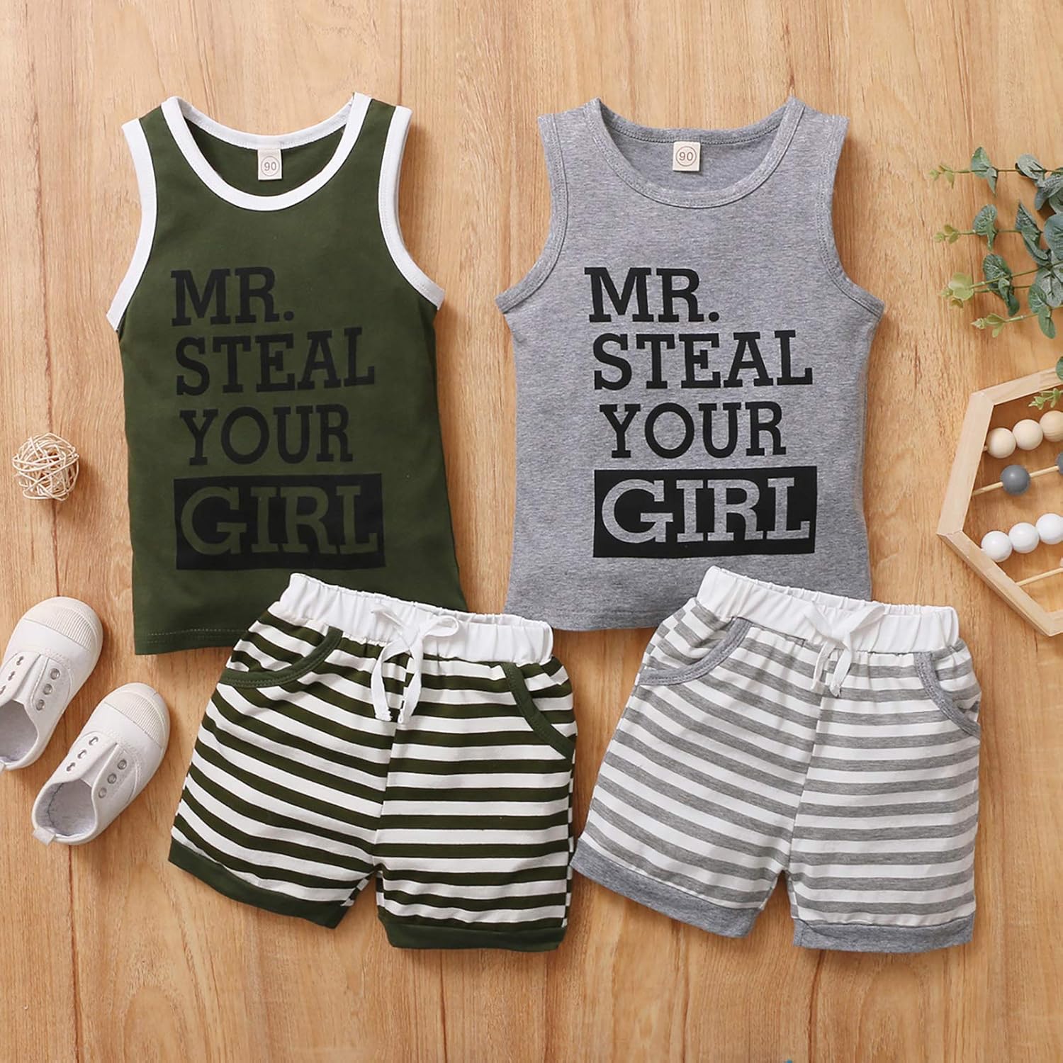 One Opening Baby Boys Tank Tops Shorts Set for Summer