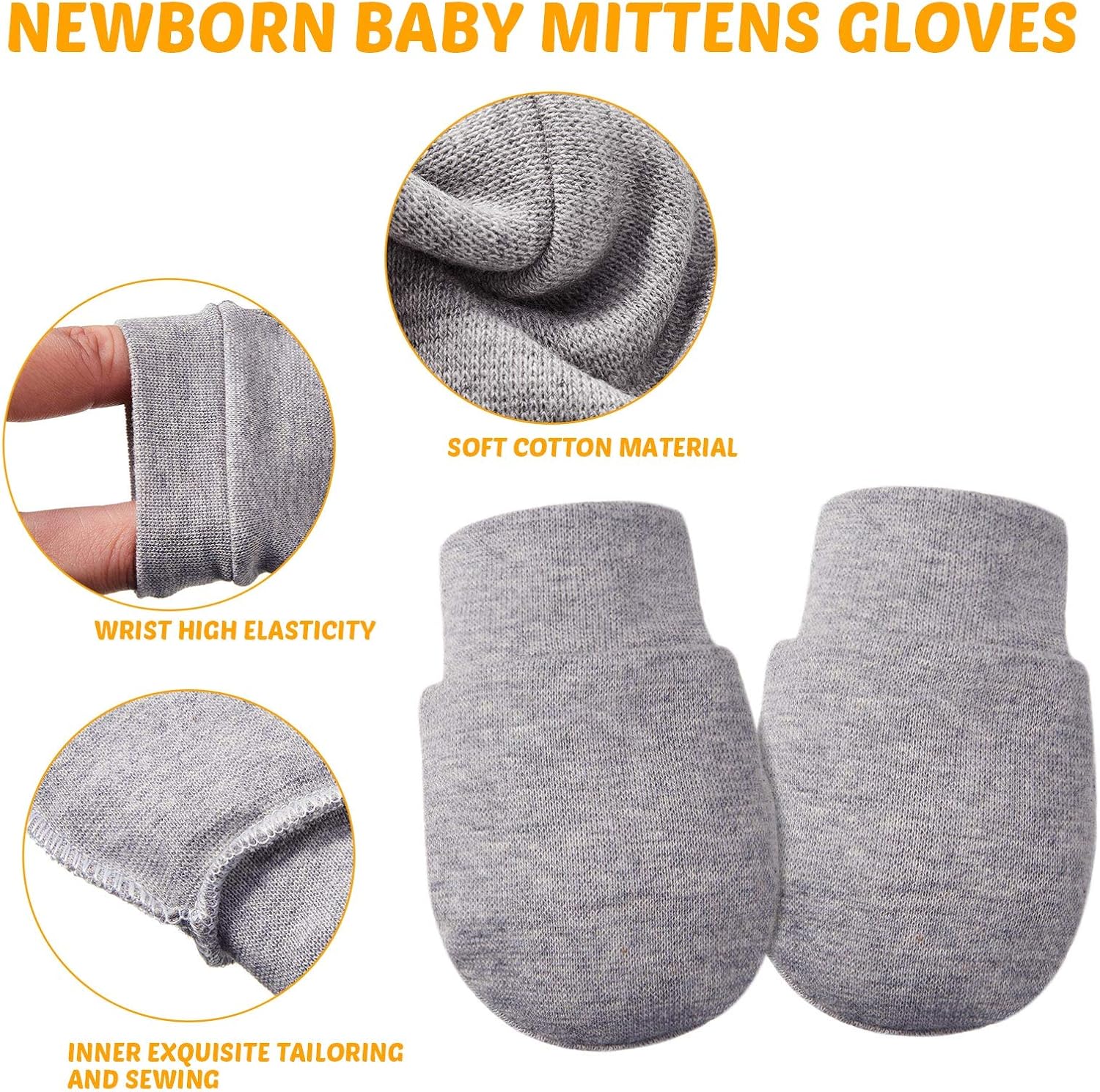 9-Pair No-Scratch Cotton Gloves for Newborn Boys and Girls