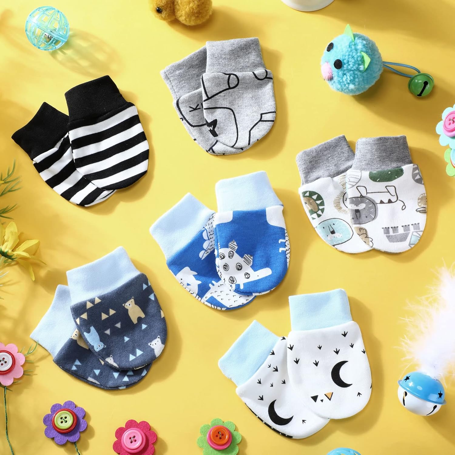 Geyoga 6 Pairs Baby Mittens No Scratch Cotton for 3-9 Months