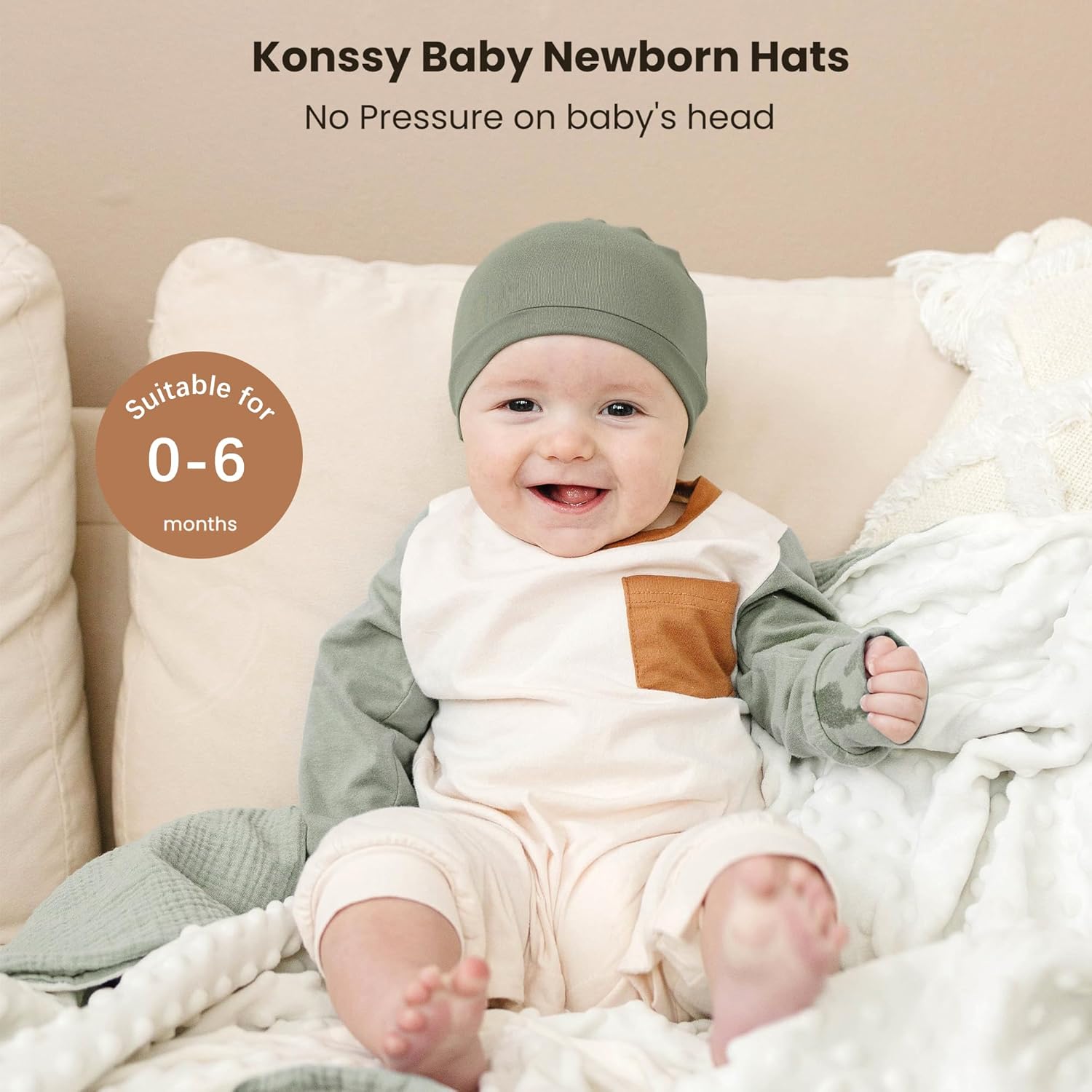 Konssy 6-Pack Baby Beanie Hats for Newborns Soft Stretchy
