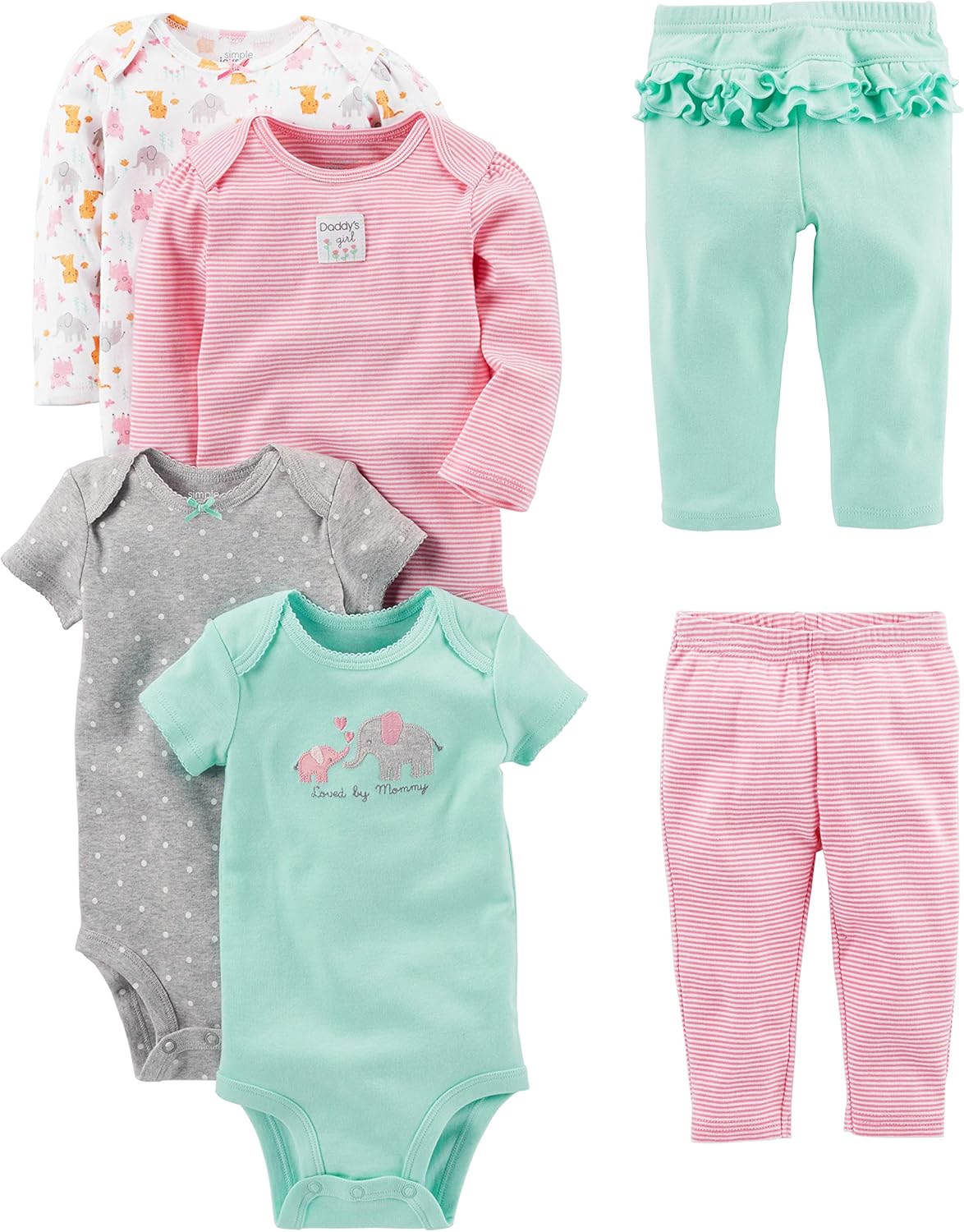6-Piece Baby Girls Bodysuit Pants Set for Diapers