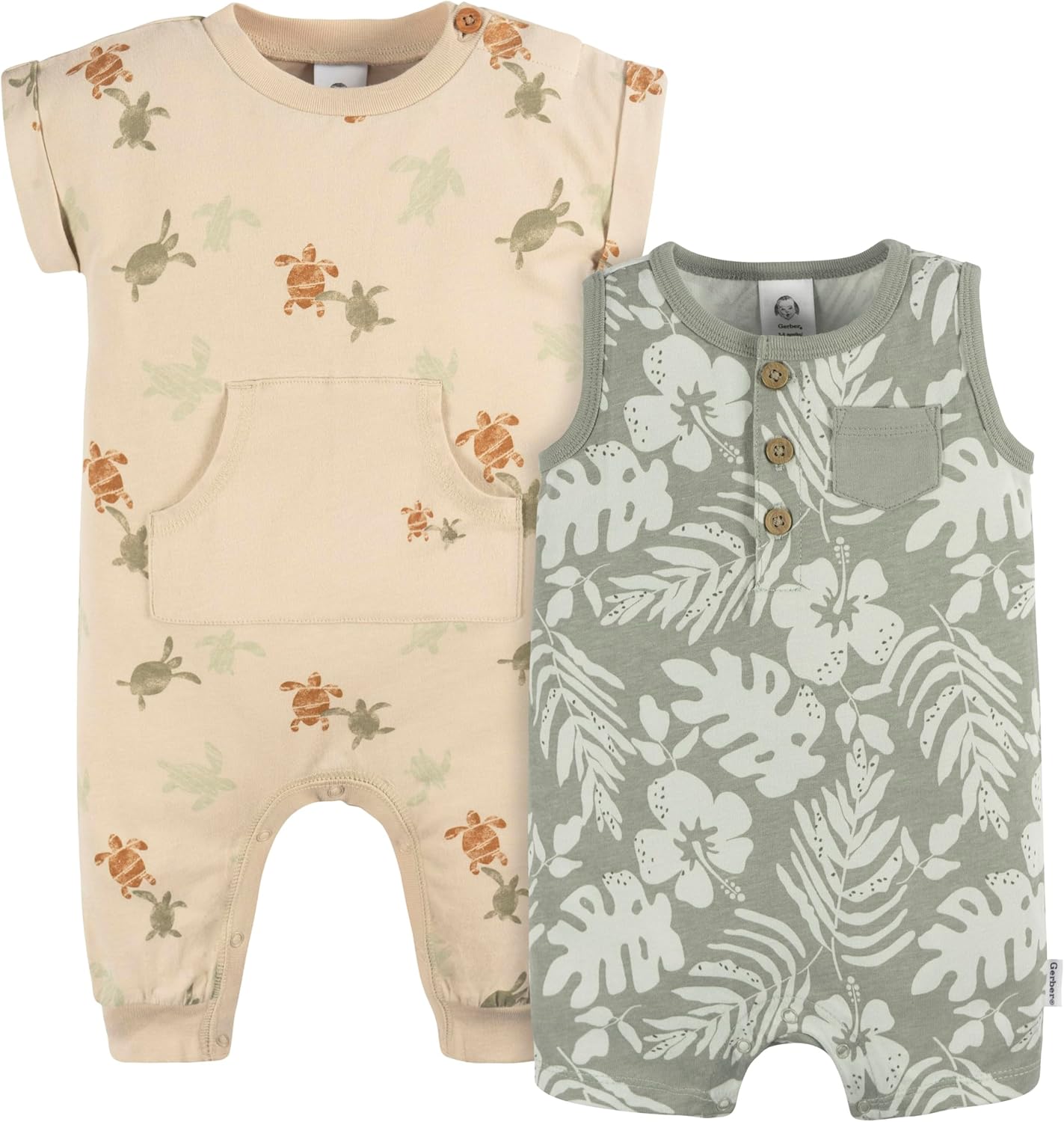 GREAT VALUE Gerber Baby Boys Romper Set with Stretchy Leg Snaps