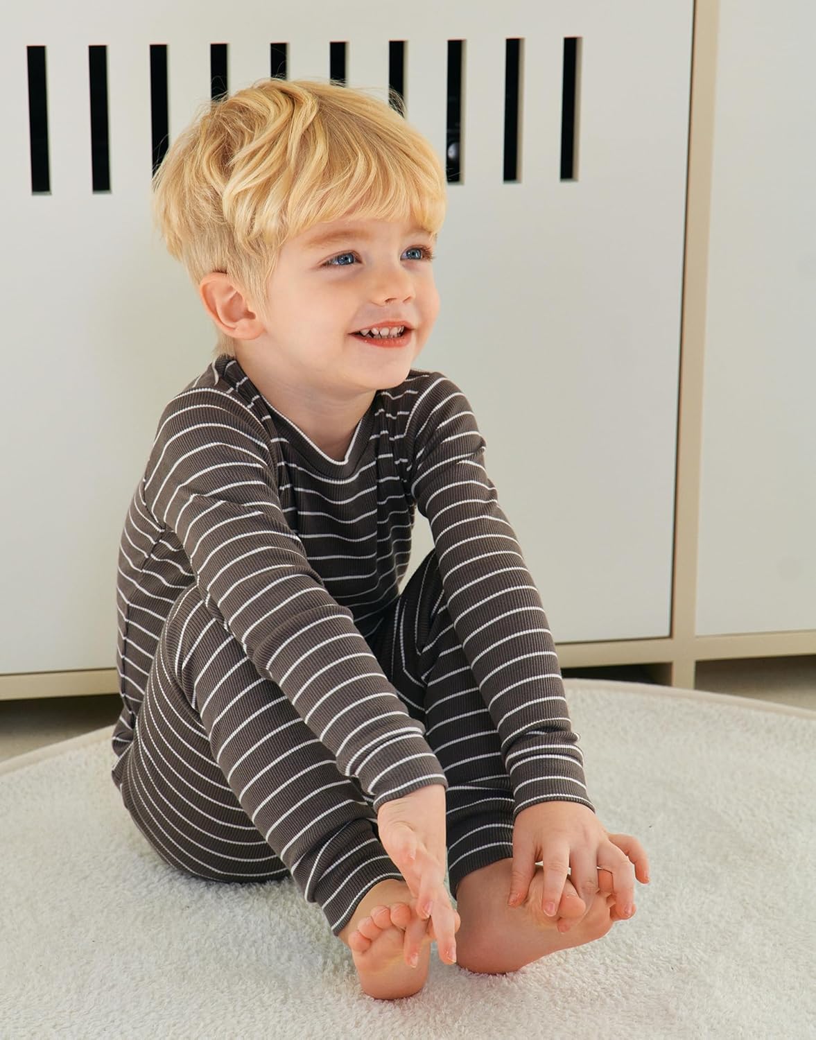 Moimoln 12M-8Y Ribbed Stripe Pajama Set
