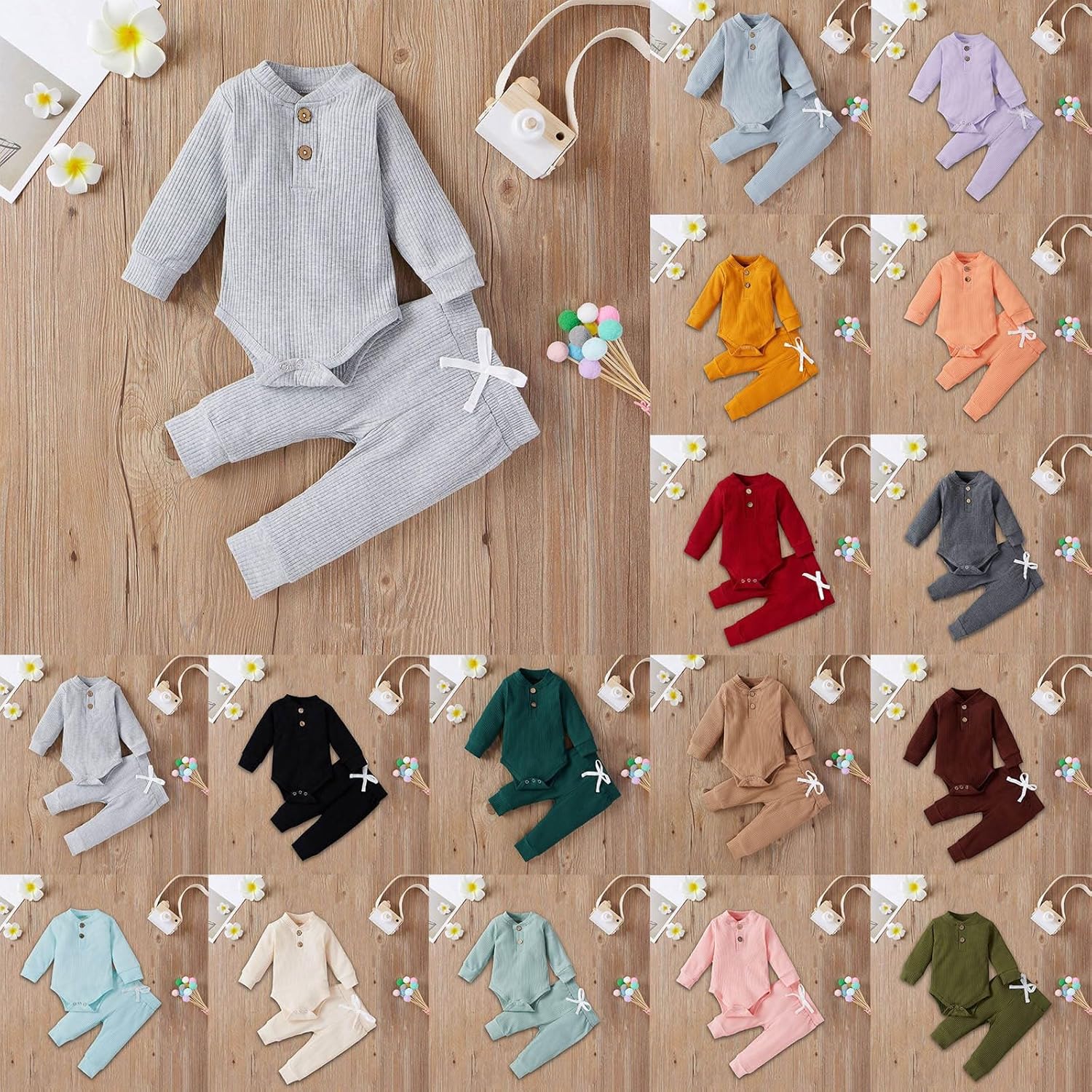 Long Sleeve Romper for Newborn Boys 2Pcs Set