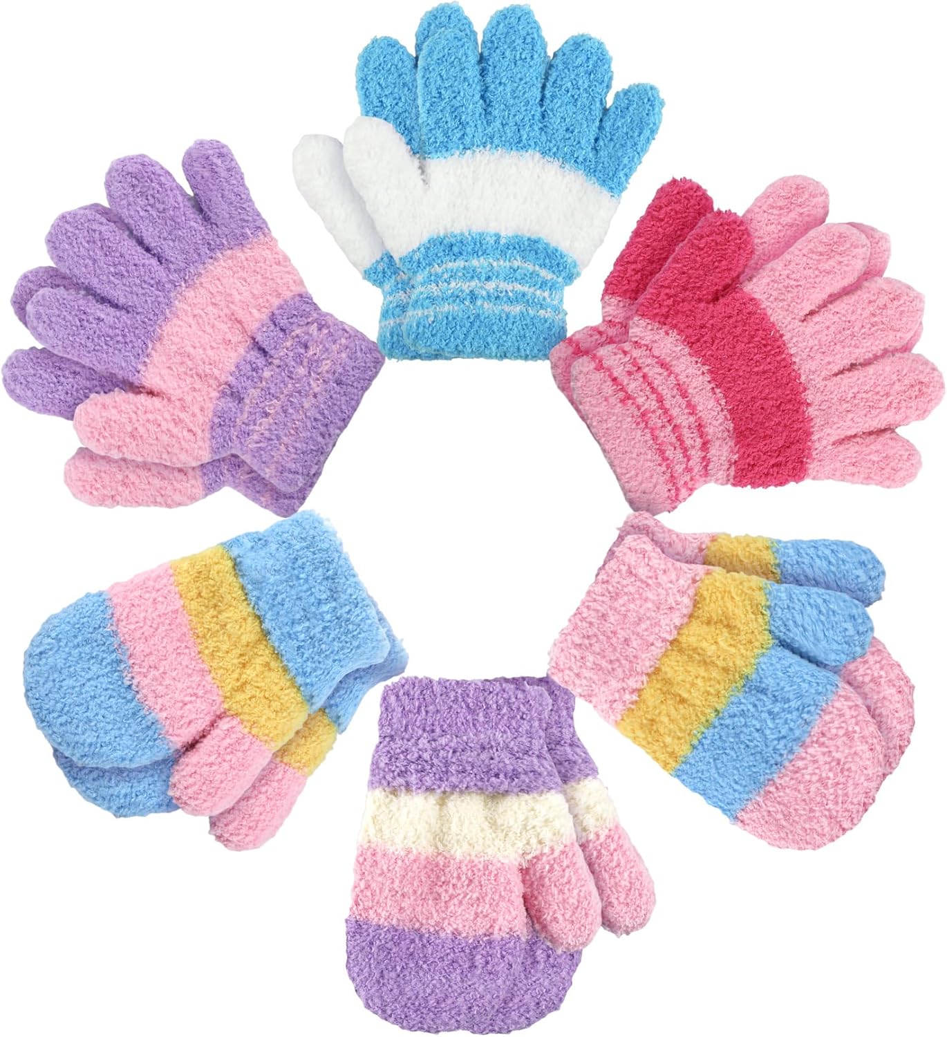 SATINIOR Toddler Winter Gloves 6 Pairs Stretchy Mittens