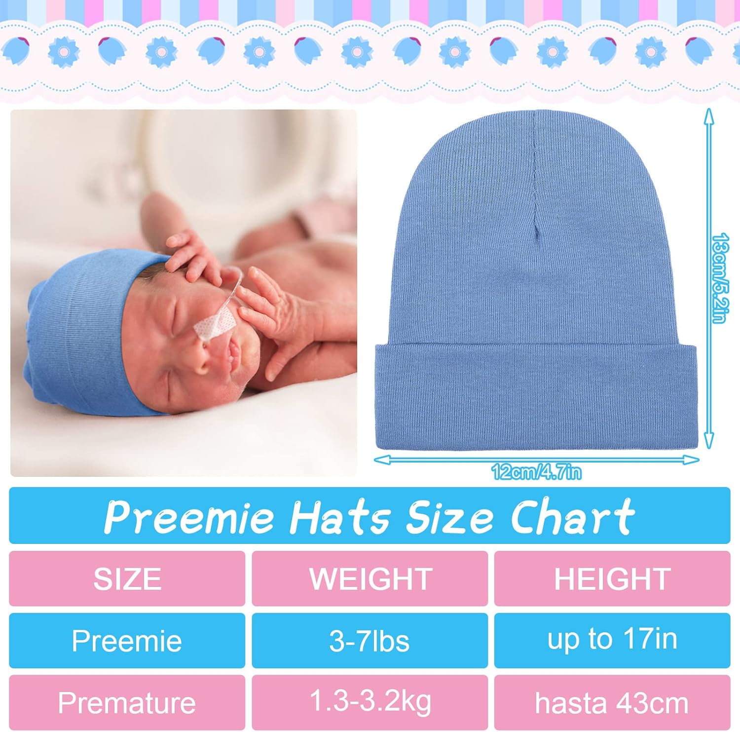 Newcotte 6 Pack Preemie Baby Hats Cotton Preemie Beanie for Premature