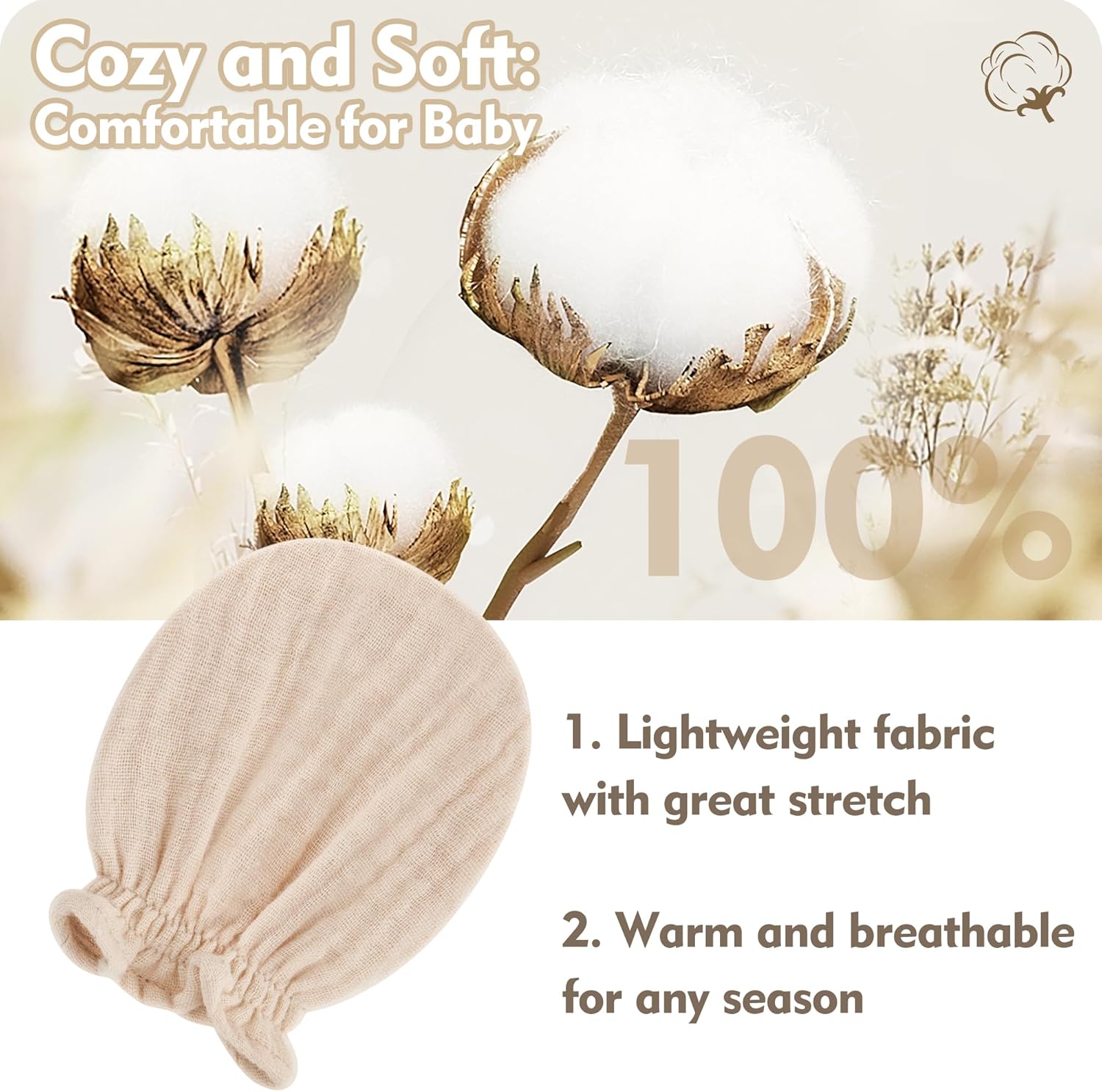 Premium 100 Organic Cotton Muslin Gloves for Newborns