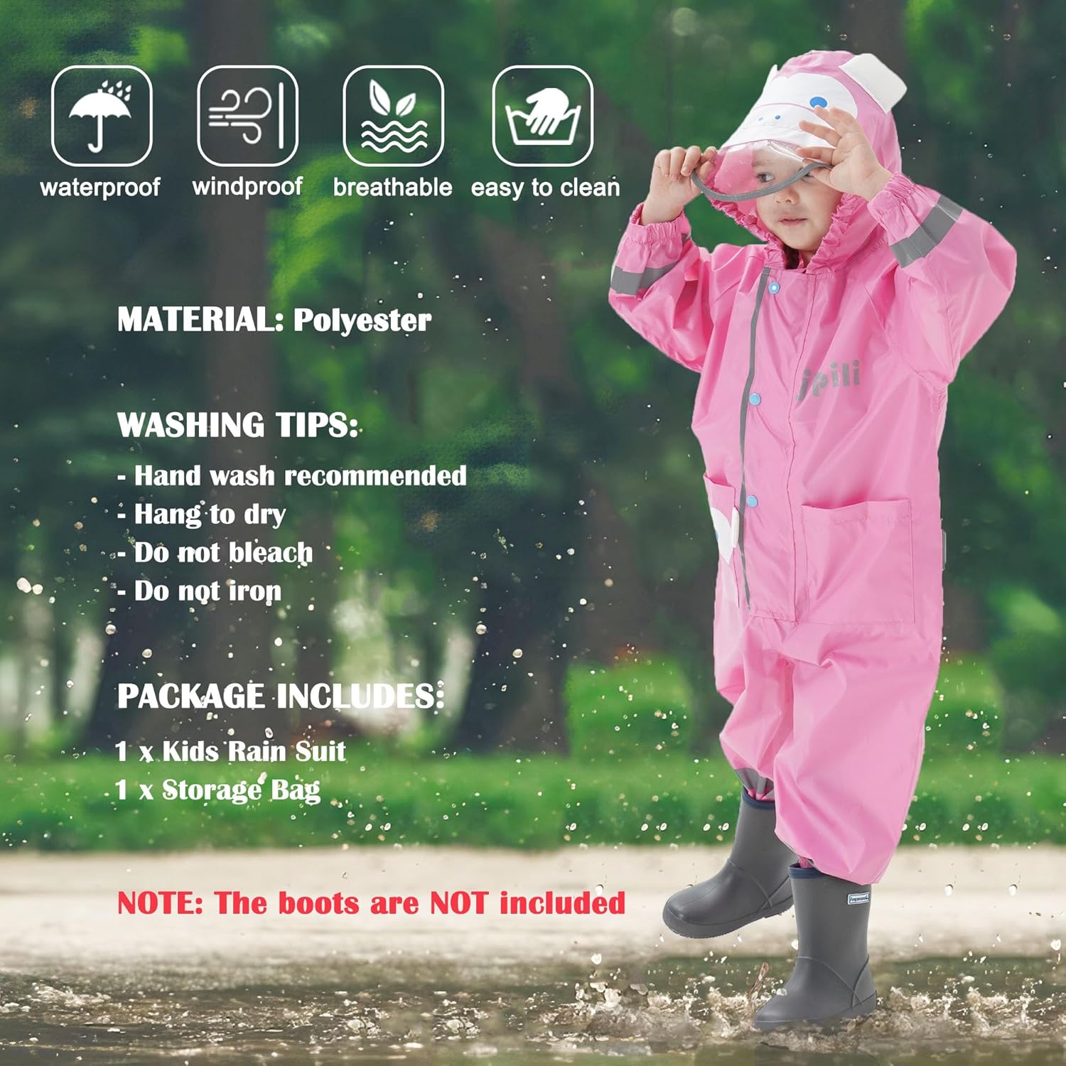 Fewlby Kids Toddler Waterproof Rain Jacket