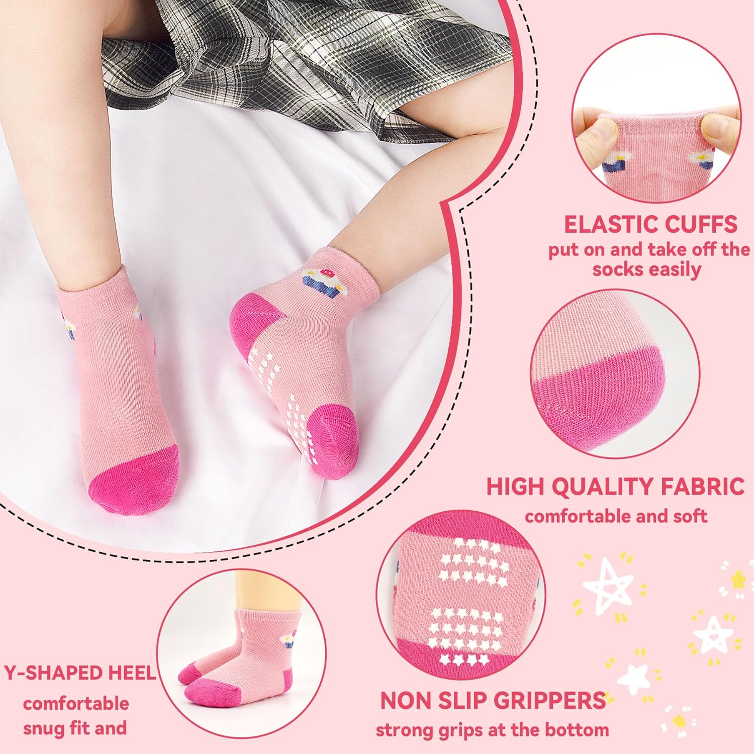SkiBeaut Non-Slip Baby Socks for Toddlers - Cute Grips Design