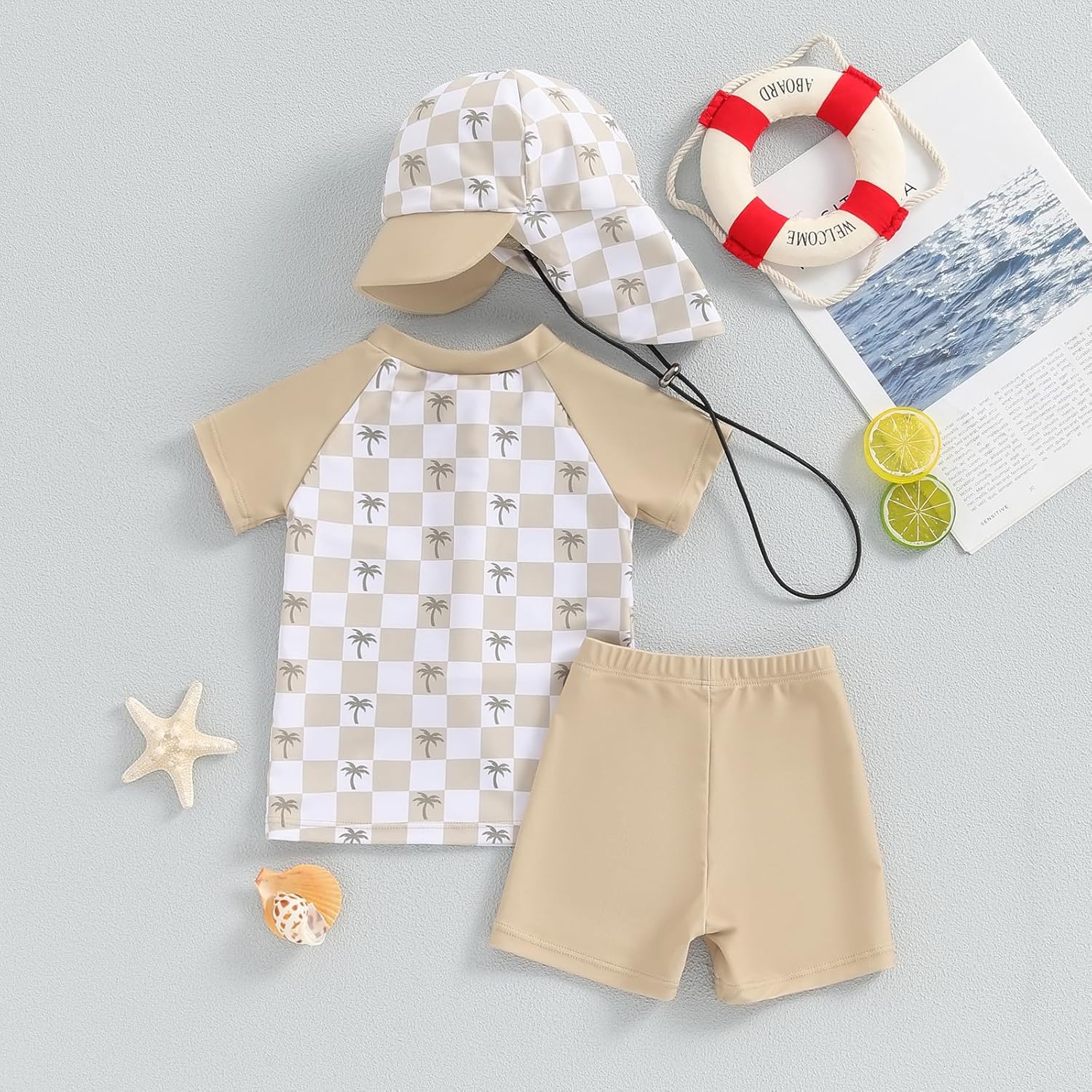 3-Piece Toddler Boys Dinosaur Shark Rash Guard Swim Set UPF 50