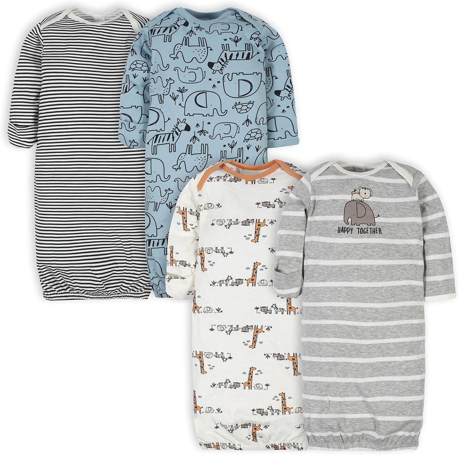 Gerber 4-Pack Cuddle Comfort Baby Gown Easy changing Fun designs