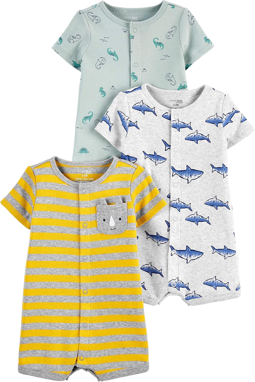 Stylish 3-Pack of Snap-On Rompers for Baby