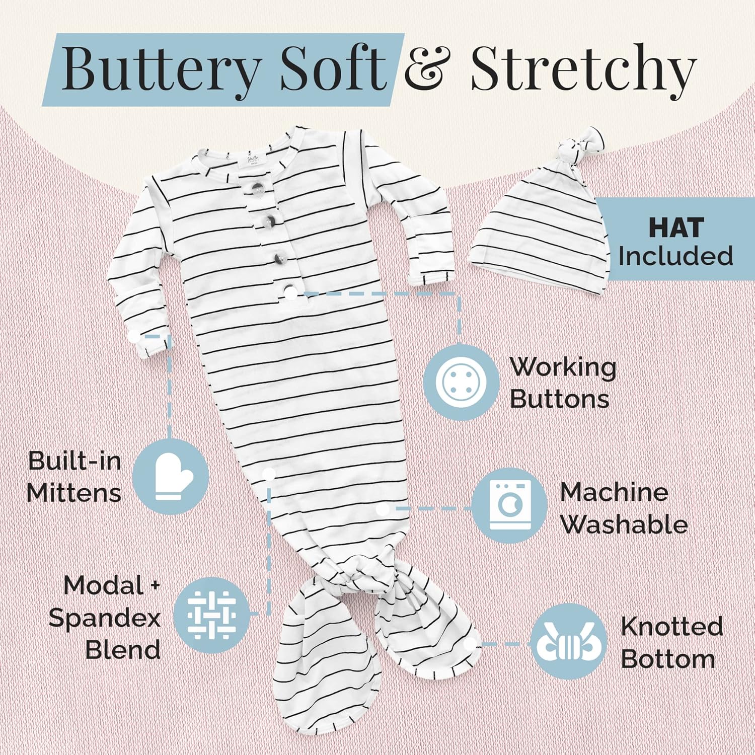 Perfect Gender-Neutral Newborn Gown Hat Set