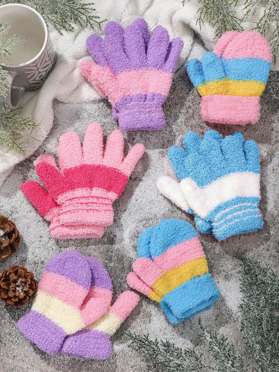 SATINIOR Toddler Winter Gloves 6 Pairs Stretchy Mittens