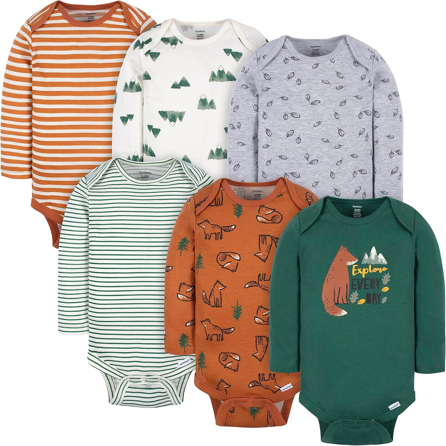 Gerber Baby Boys 6-Pack Long Sleeve Onesies Bodysuit