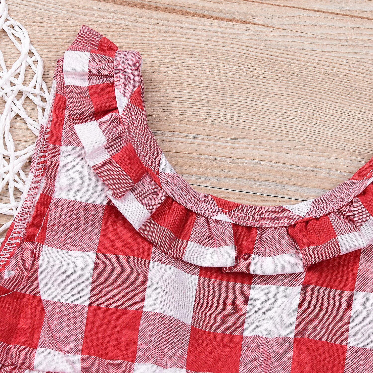 Baby Girls Plaid Ruffle Bowknot Tank TopDenim Shorts Outfit with Headband